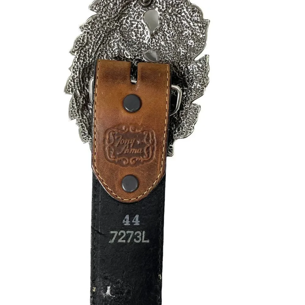 Tony Lama leather braided coin studs‎ floral buckle belt Sz 44 western boho